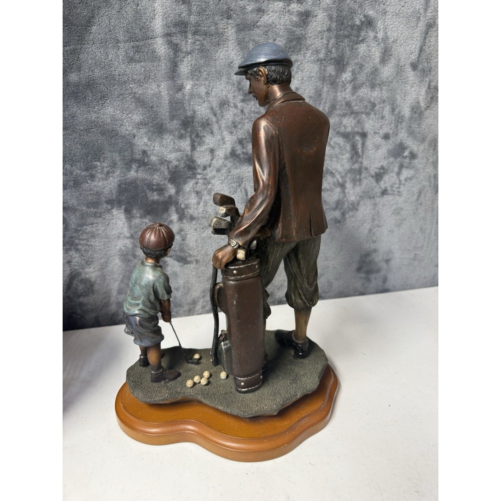 Vintage Bronze Finish Golfer and Caddie Boy Statue Figurine on Wooden Base - Picture 3 of 5